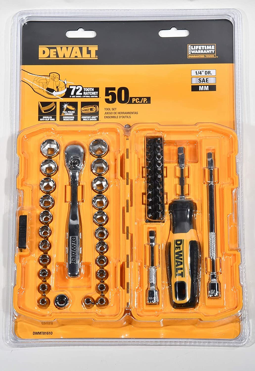 NEW DeWALT 1/4" Drive 50 Piece Mechanics Tool Set Kit DWMT81610 Socket Set