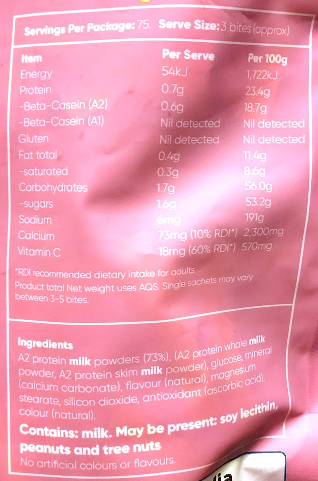Ozi Choice A2 Calcium Milky Bites Mini Bag Kids Nutritious Strawberry Snack 300g