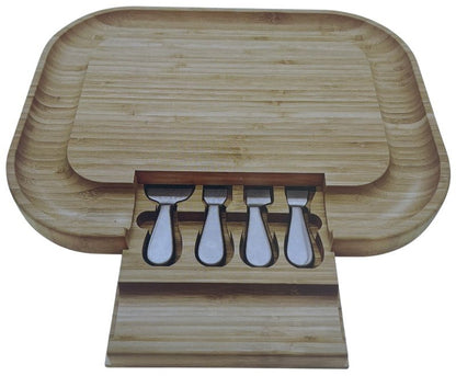 Carrara Bamboo Cheese Board 43 x 33 cm w/ 4 Stainless Steel Knife Serving Tools