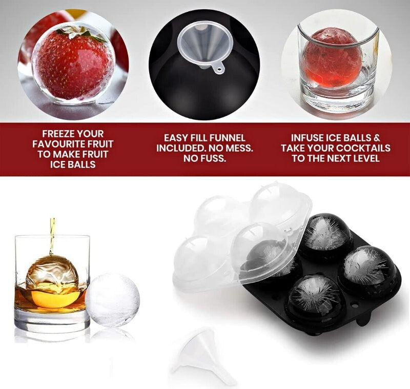 Ankway 4 Balls 65mm (2.5") Silicone Ice Cube Tray Sphere Ice Ball Maker Mold
