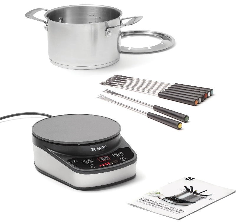 Ricardo 11 Pieces Electric Fondue & Hot Pot Set 3L with 8 Color-Coded Forks