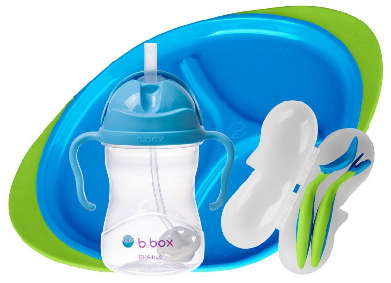 b.box Toddler Feeding Set Divided Plate, Sippy Cup, Cutlery Set - Self Training