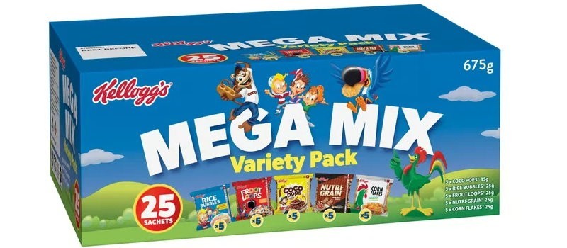 Kellogg's Mega Mix Variety Pack 25 Cereal Sachets 675g Assorted Breakfast Cereal