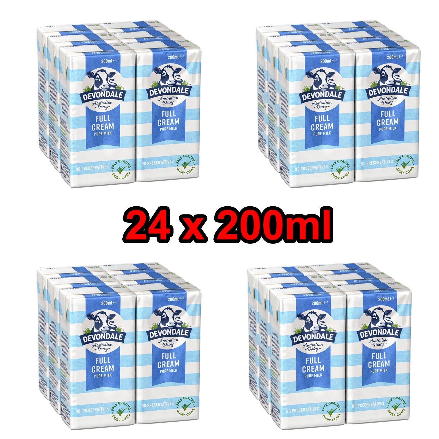 24 x 200ml Devondale 100% Pure Full Cream Kids Long Life Milk No Preservatives
