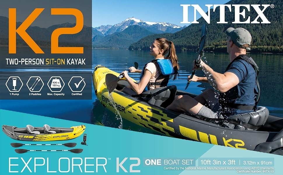 Intex 2-Person Explorer K2 Inflatable Kayak with Bag Canoe River Lake Boat 180kg