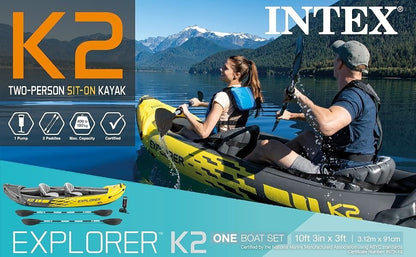 Intex 2-Person Explorer K2 Inflatable Kayak with Bag Canoe River Lake Boat 180kg
