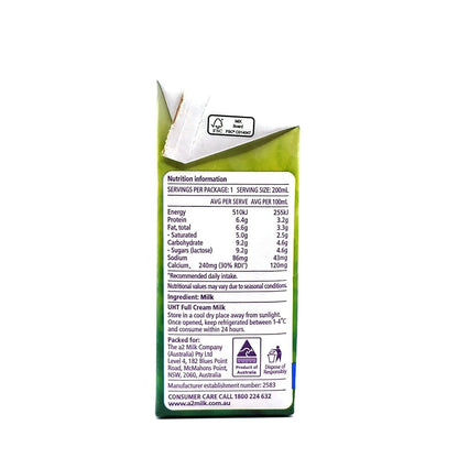 24 x 200ml A2 Pure Australian UHT Kids Full Cream Long Life Milk No Preservative