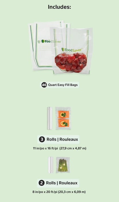FoodSaver Value Combo Pack - 946ml Vacuum Heat Sealer Bags + 8" & 11" Seal Rolls