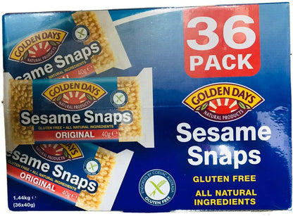 Golden Days Sesame Snaps 36x40g Natural Ingredient Gluten Free Kids School Snack