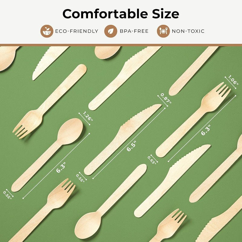 Santora 500 PCs Birch Disposable Cutlery Set Eco-Friendly - Spoon, Fork, Knife
