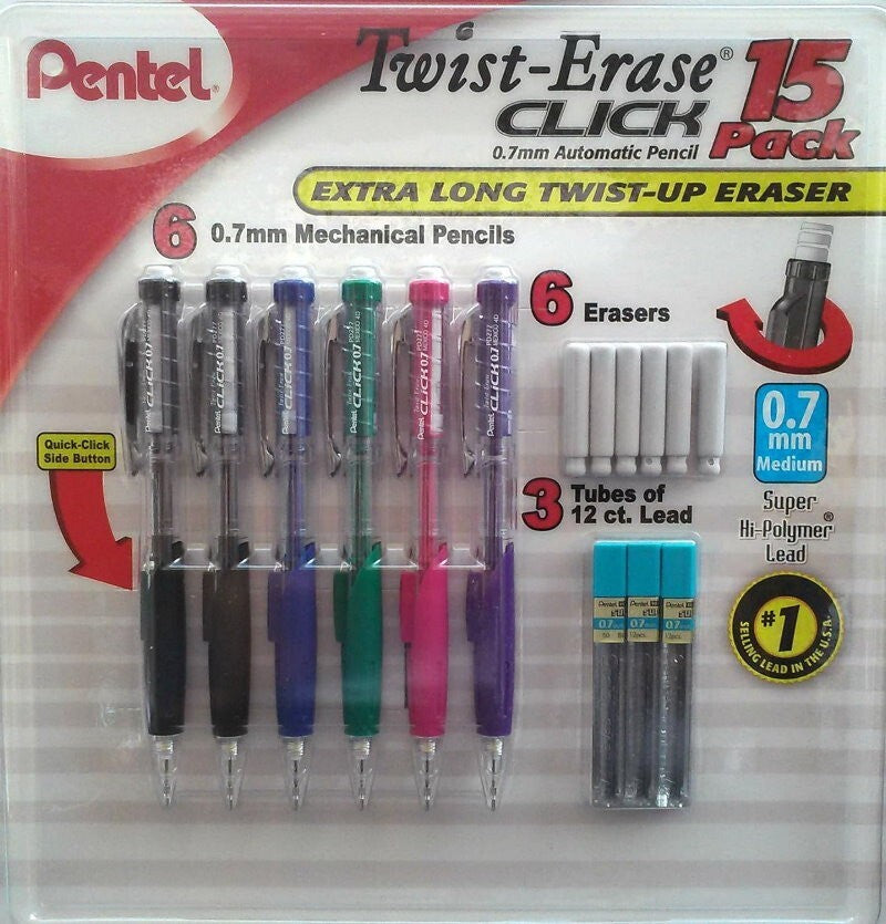 Pentel 15-Pack Twist-Erase Click Mechanical Pencil Set - Automatic Pencils