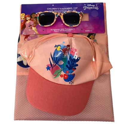 DISNEY 3pc Sunglasses, Cap & Drawstring Bag Set - Barbie, Frozen, Princess