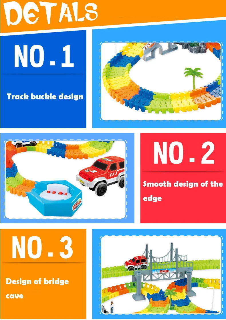 QWZ Railway Magical Flexible Track Car Toy Set DIY Railway Road 28/96/192 Pieces