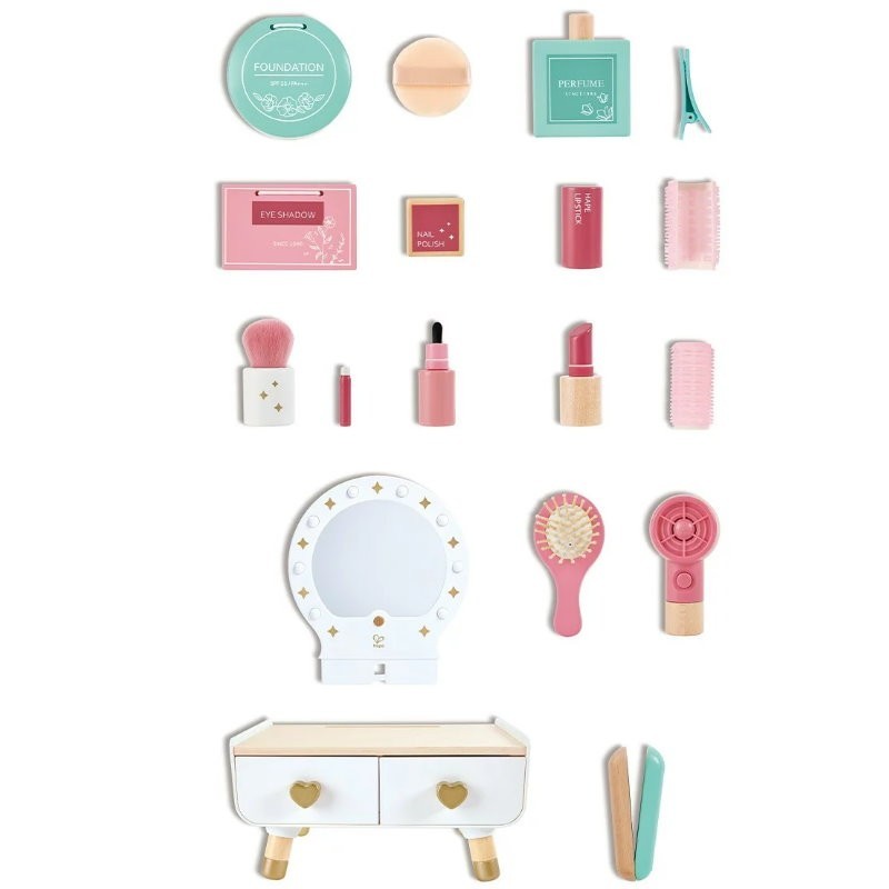 Hape 18 Pieces Kids' Sparkling Vanity Set Stylish Dressing Table Pretend Play