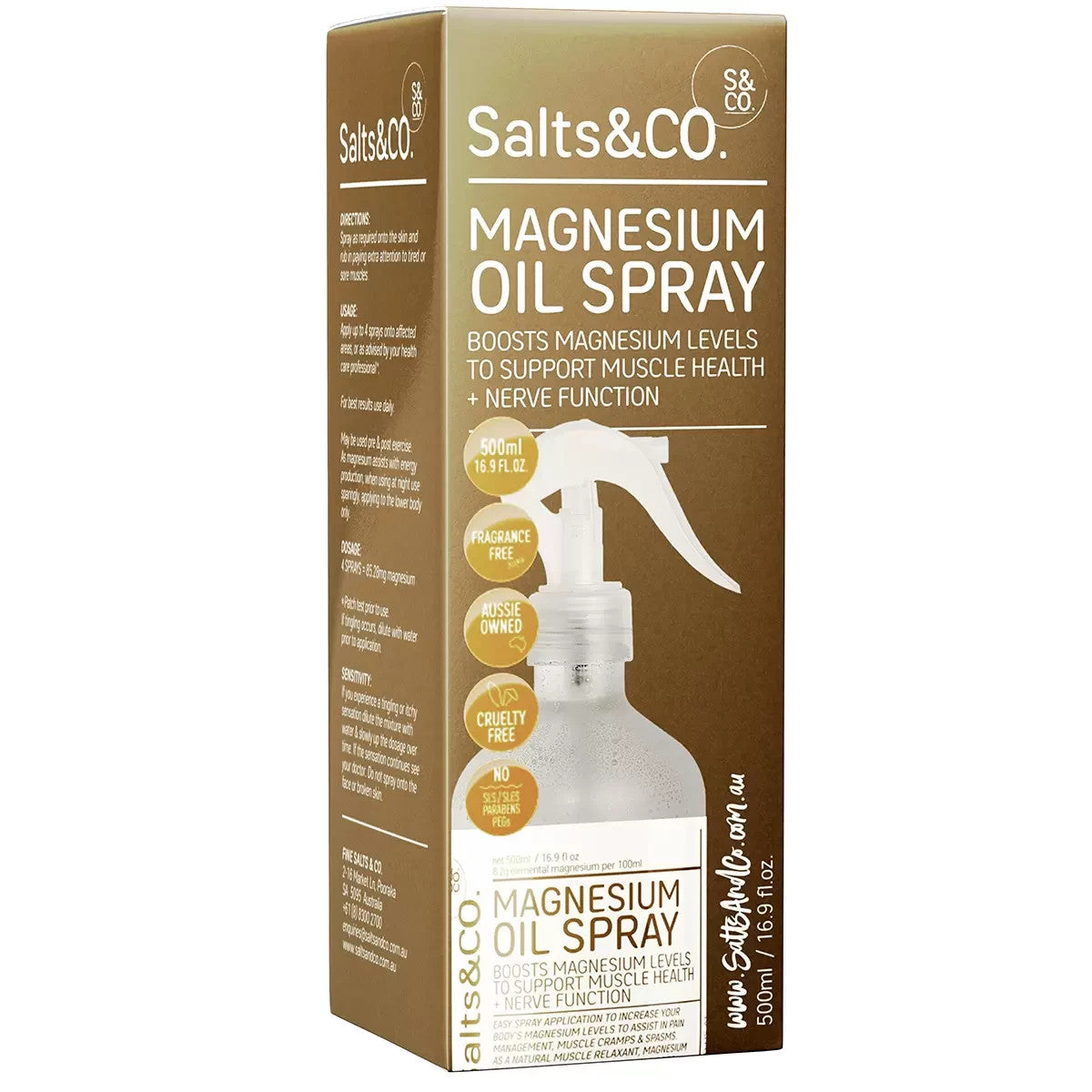 Salts & Co Boost Magnesium Oil Spray Muscle Health Nerve Function Wellness 500ml