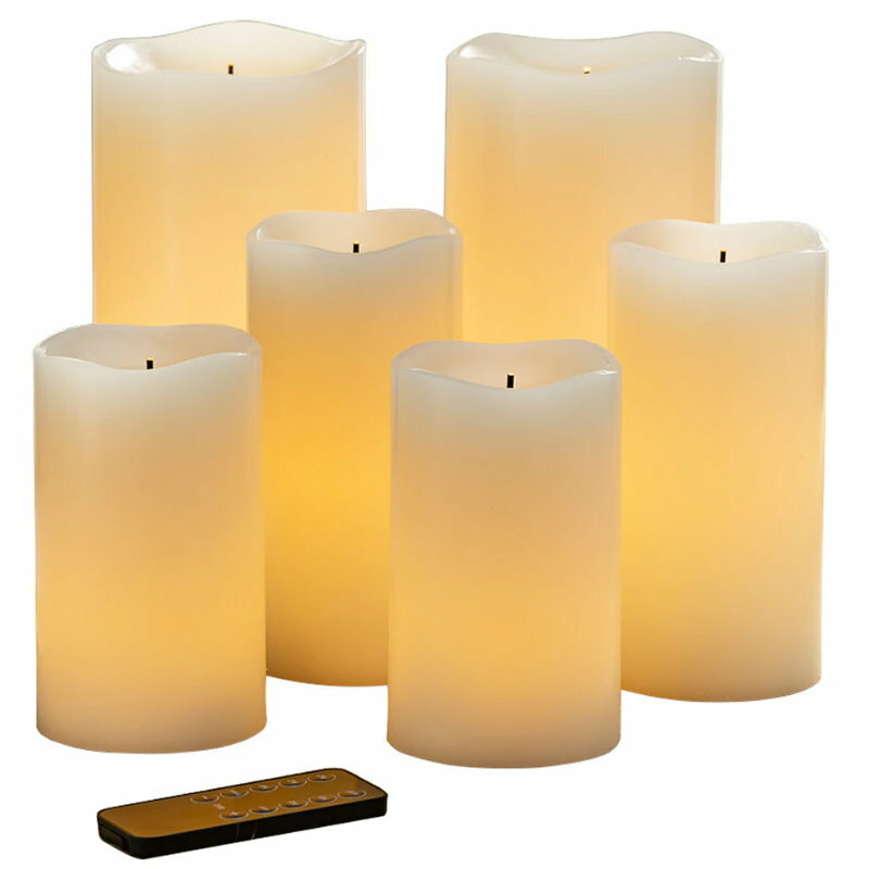 Gerson 6-Piece LED Flameless Candle Set with Remote Real Wax Glow Wick Unscented
