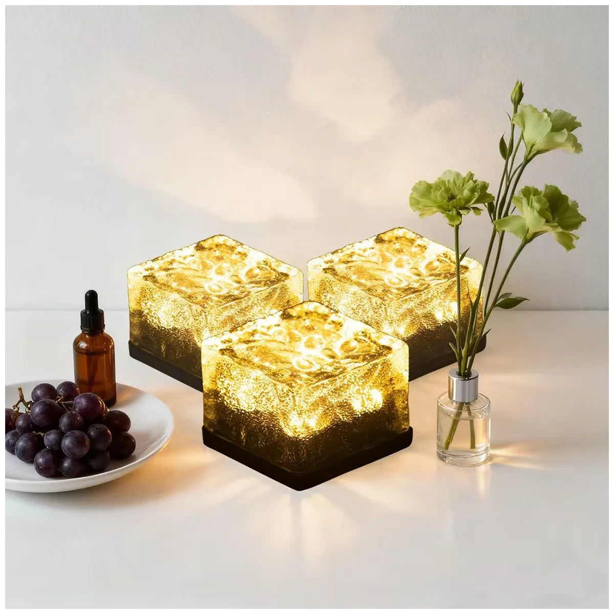 LED Solar Outdoor Garden Glass Brick Path Lights 6 Pack Warm White 8h Runtime