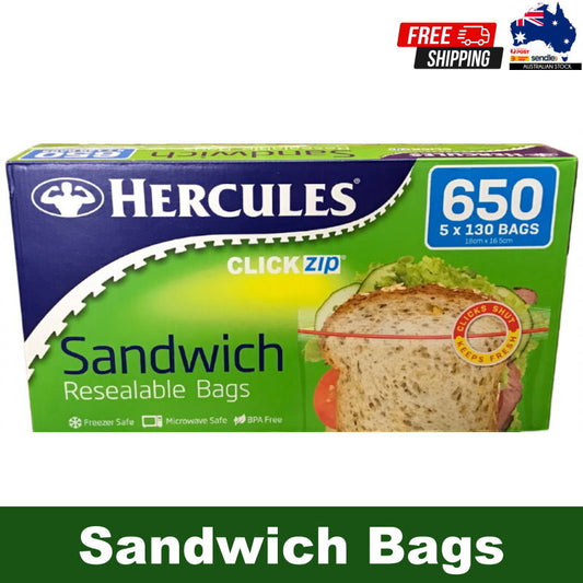 Hercules Resealable Sandwich Bags Freezer & Microwave Safe, BPA Free, Food Fresh