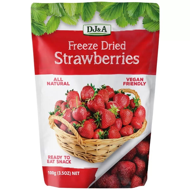 DJ&A Freeze Dried Strawberries 100g - Ready to Eat, All Natural, Plant Based