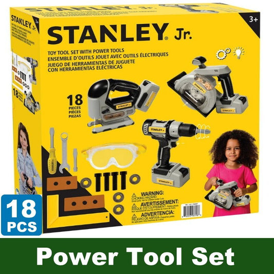 Stanley Jr. 18-Piece Role Play Toy Battery Power Tool Set Sound & Light for Kids