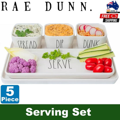 Rae Dunn By Magenta 5 Piece Stoneware SPREAD DIP DUNK SERVE Serving Platter Set