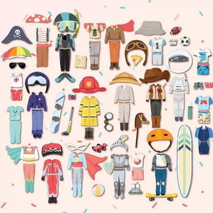 Story Magic Wooden Dress-Up Dolls Assortment -Dollhouse, 10 Figurines, 80 Magnet
