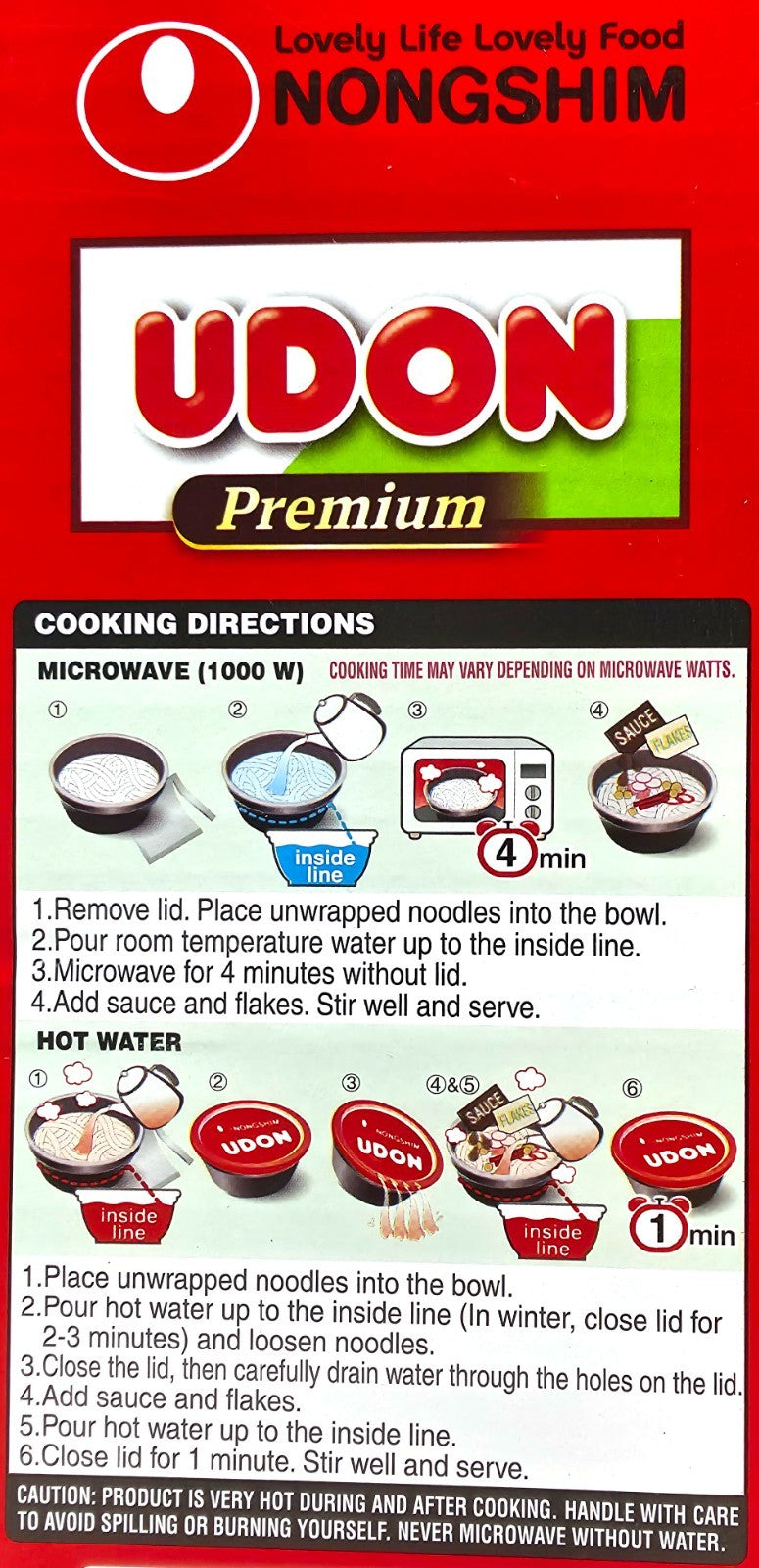 NongShim Premium Udon Japanese Style Instant Noodle Soup Bowl No MSG 6 x 276g