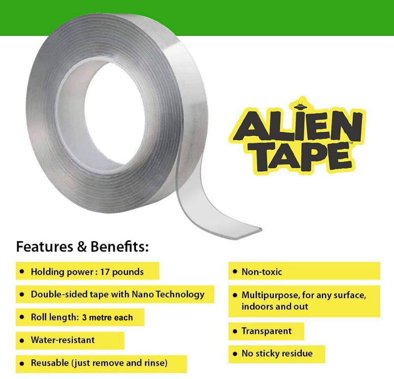 Alien Tape Nano Double Sided Tape Multipurpose Removable Adhesive Hold 7.94kg