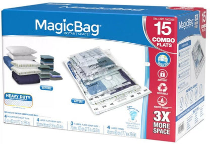 MagicBag 15-Pack Vacuum Compression Combo Set Storage Bags Reusable Waterproof