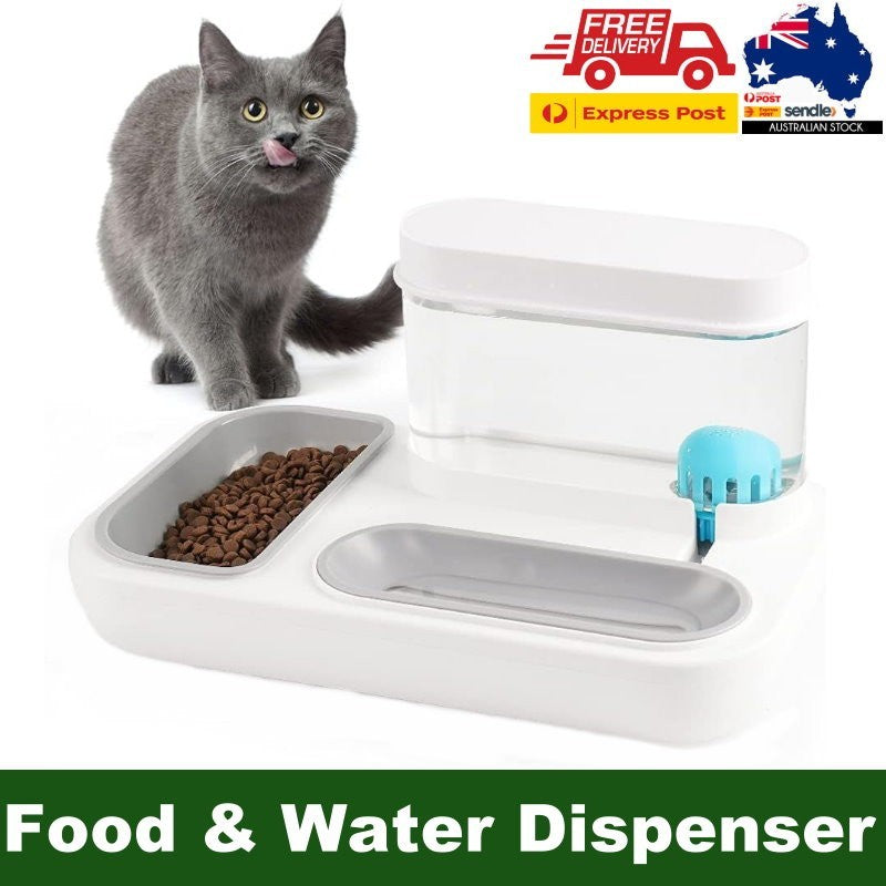 Ameifu 2-in-1 Cat Pet Bowls Food & Water Dispenser with Automatic Water Fountain