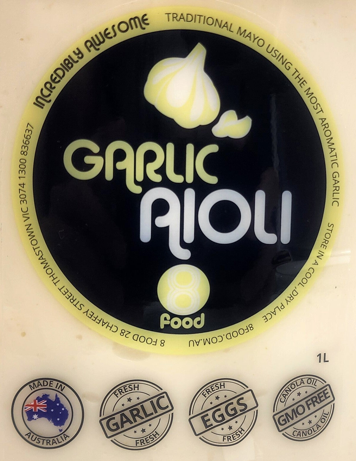 Garlic Aioli Dressing Mayo Mayonnaise Dipping Sauce 8 Food Australian Made 1L