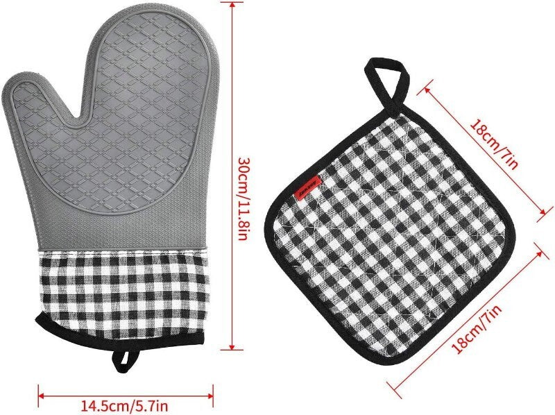 Ankway Silicone Oven Gloves and Pot Holders Set W/ Quilted Liner Heat Resistant