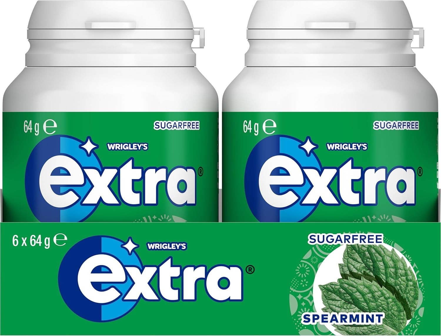6 x 64g Bottle Wrigleys Extra Spearmint Sugarfree Chewing Gum Fresh Mint Breath