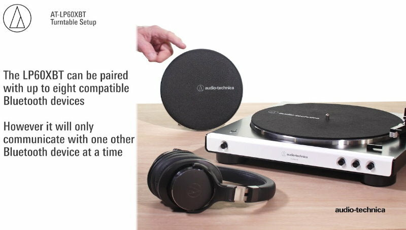 Audio Technica AT-LP60XBT-WH Wireless Fully Automatic Belt-Drive Turntable 33/45