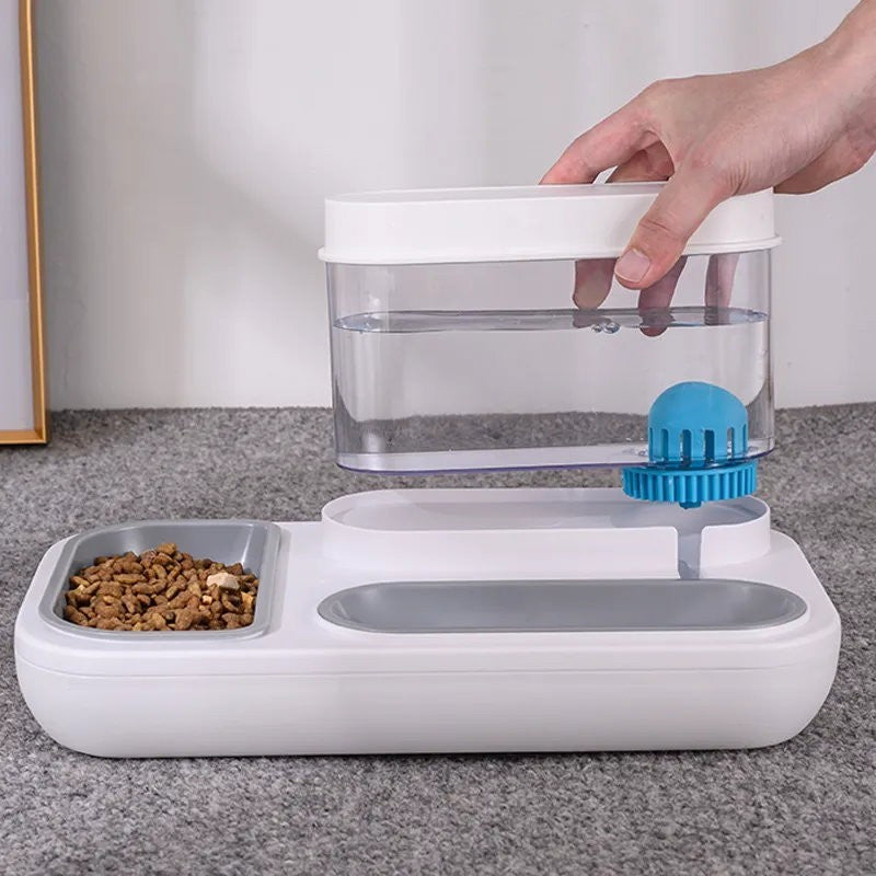 Ameifu 2-in-1 Cat Pet Bowls Food & Water Dispenser with Automatic Water Fountain