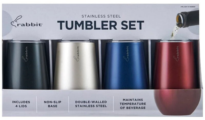 Rabbit 4-Pack Double Wall Stainless Steel 12oz Wine Tumbler Set with Lids