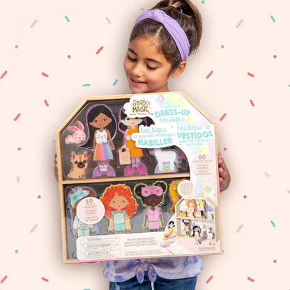 Story Magic Wooden Dress-Up Dolls Assortment -Dollhouse, 10 Figurines, 80 Magnet