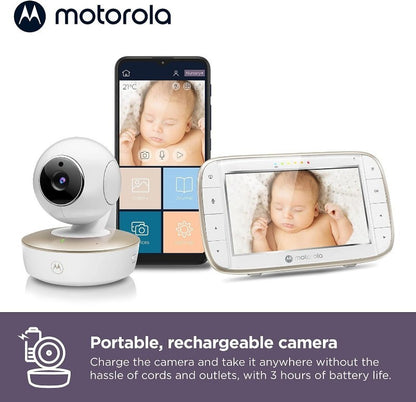 Motorola VM855 Connect 5" Portable Wi-Fi Video Audio Baby Monitor w/ Crib Mount