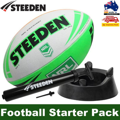 Steeden NRL Starter Pack Rugby League Football Size 5 with Pump, Kicking Tee