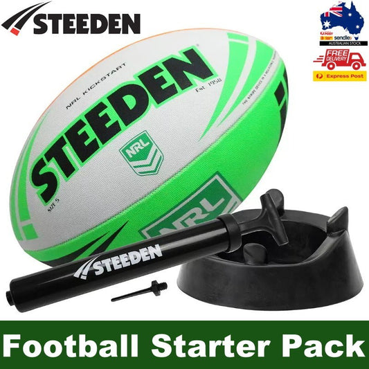 Steeden NRL Starter Pack Rugby League Football Size 5 with Pump, Kicking Tee