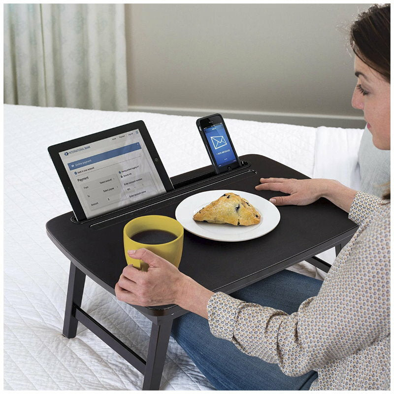 BIRDROCK HOME Bamboo Sit or Stand Desk Laptop Bed Tray with Side Storage