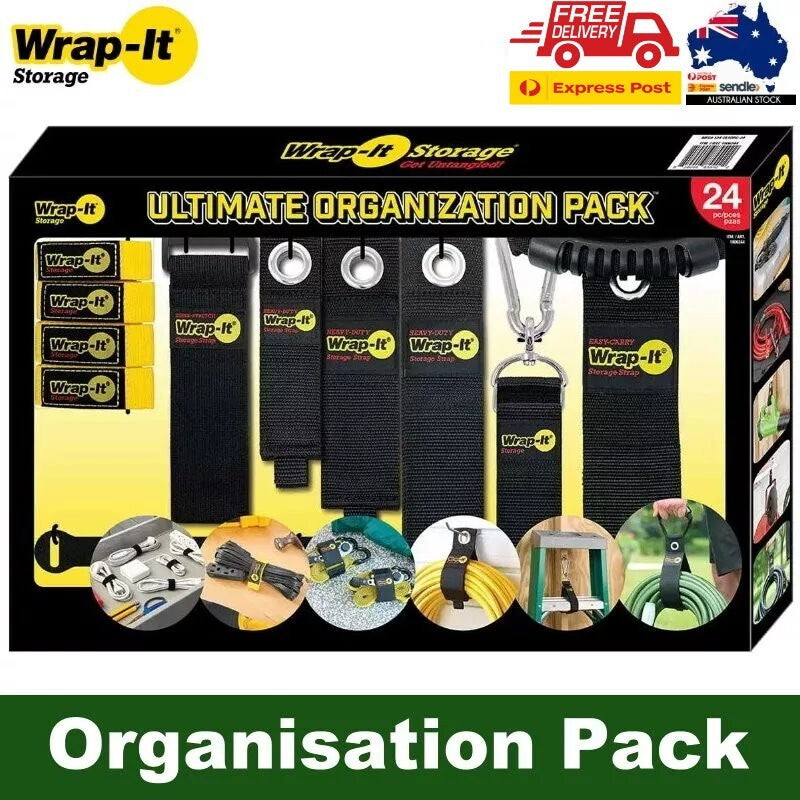 Wrap-It Storage 24 pcs Ultimate Organisation Pack Storage Straps, Cable Ties