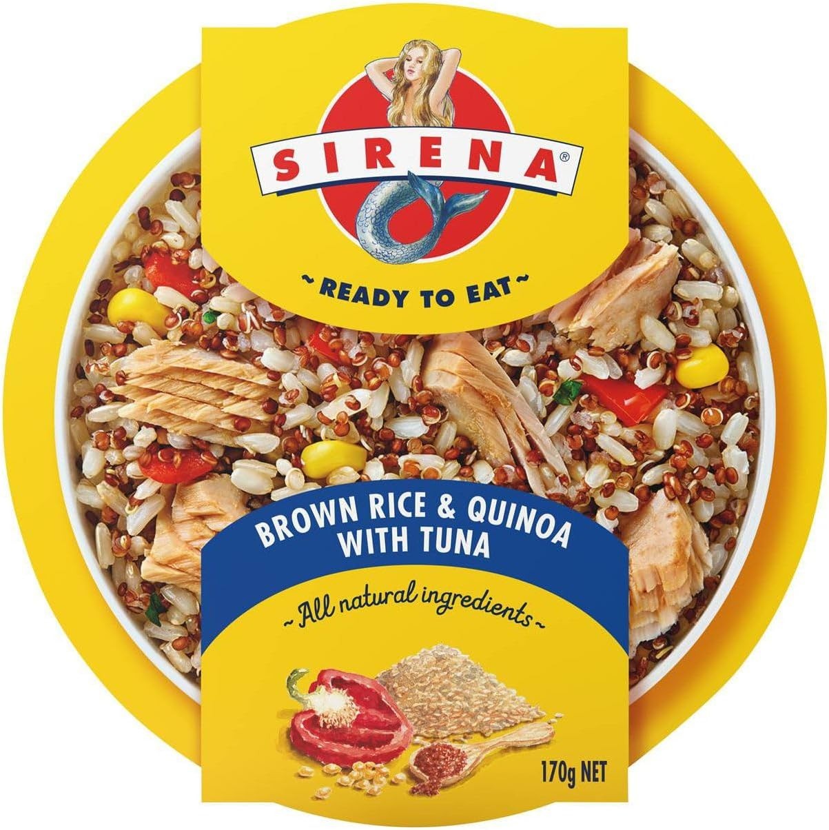 Sirena 5 x 170g Tuna Brown Rice & Quinoa Healthy Ready to Eat Lunch Dinner Meals