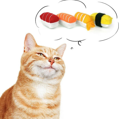 Yummy Sushi Catnip Toys 7 Piece Set with 2 Wands for Cats Soft Toy Playtime Fun