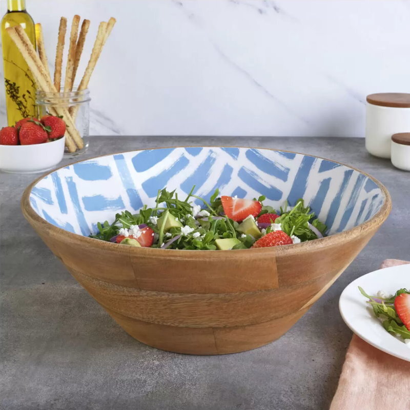 Mikasa 30.4cm Enameled Mango Wood Salad Serving Bowl Food Safe, Fruit, Pasta