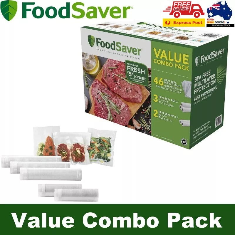 FoodSaver Value Combo Pack - 946ml Vacuum Heat Sealer Bags + 8" & 11" Seal Rolls