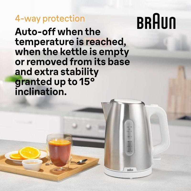 Braun PurShine 1.7L 2200W Stainless Steel Electric Kettle w/ 360° Rotating Base