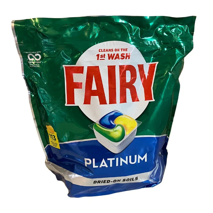 Fairy Platinum Dishwasher Gel Capsules 113 Pack Lemon Cleans Dishwasher Filter