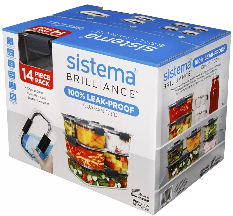 Sistema Brilliance 14 Piece Food Storage Set with Lids - Leak Proof, BPA Free