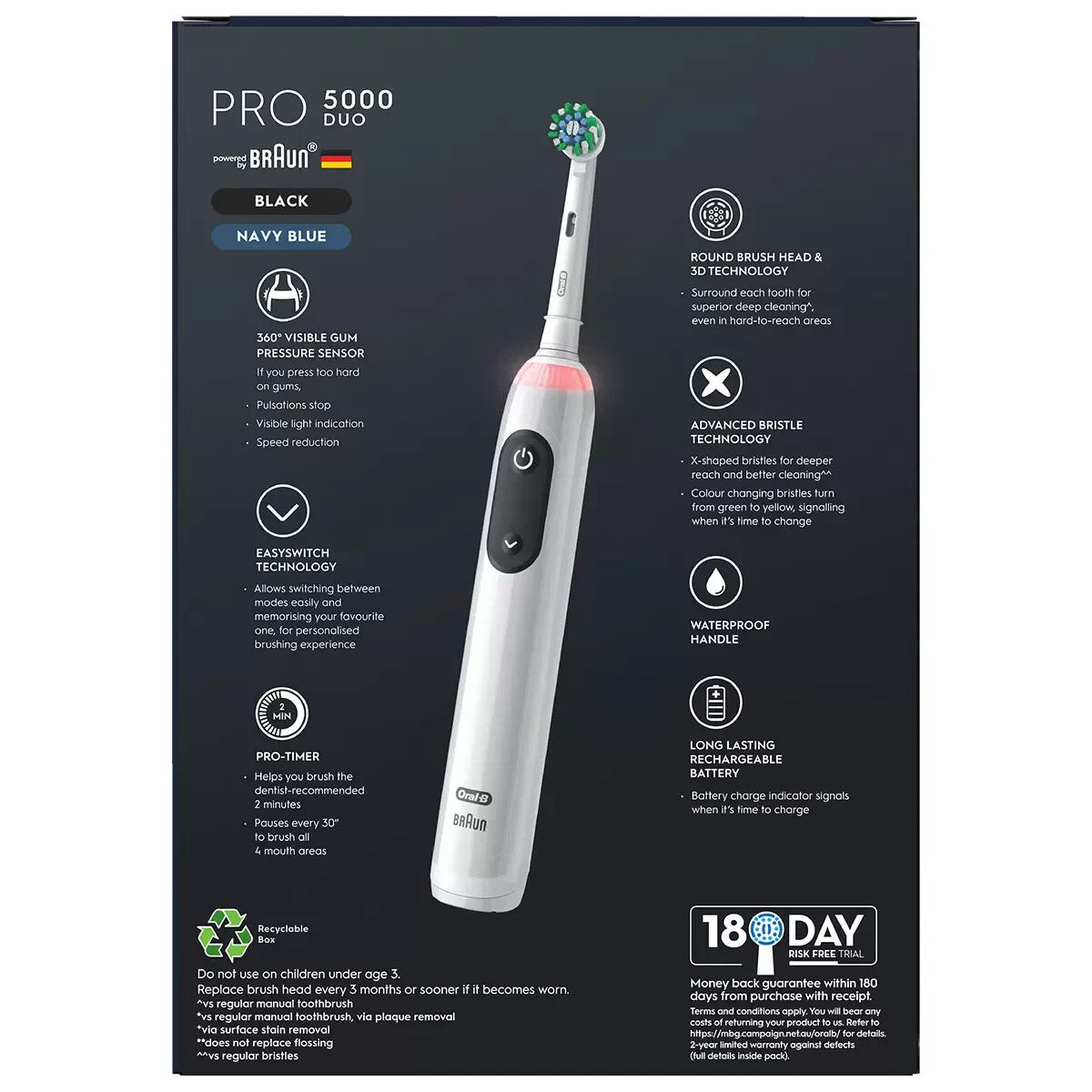 Oral-B Pro 5000 Duo Electric Toothbrush 2 x Handles 3x Brush Head 360 Gum Sensor
